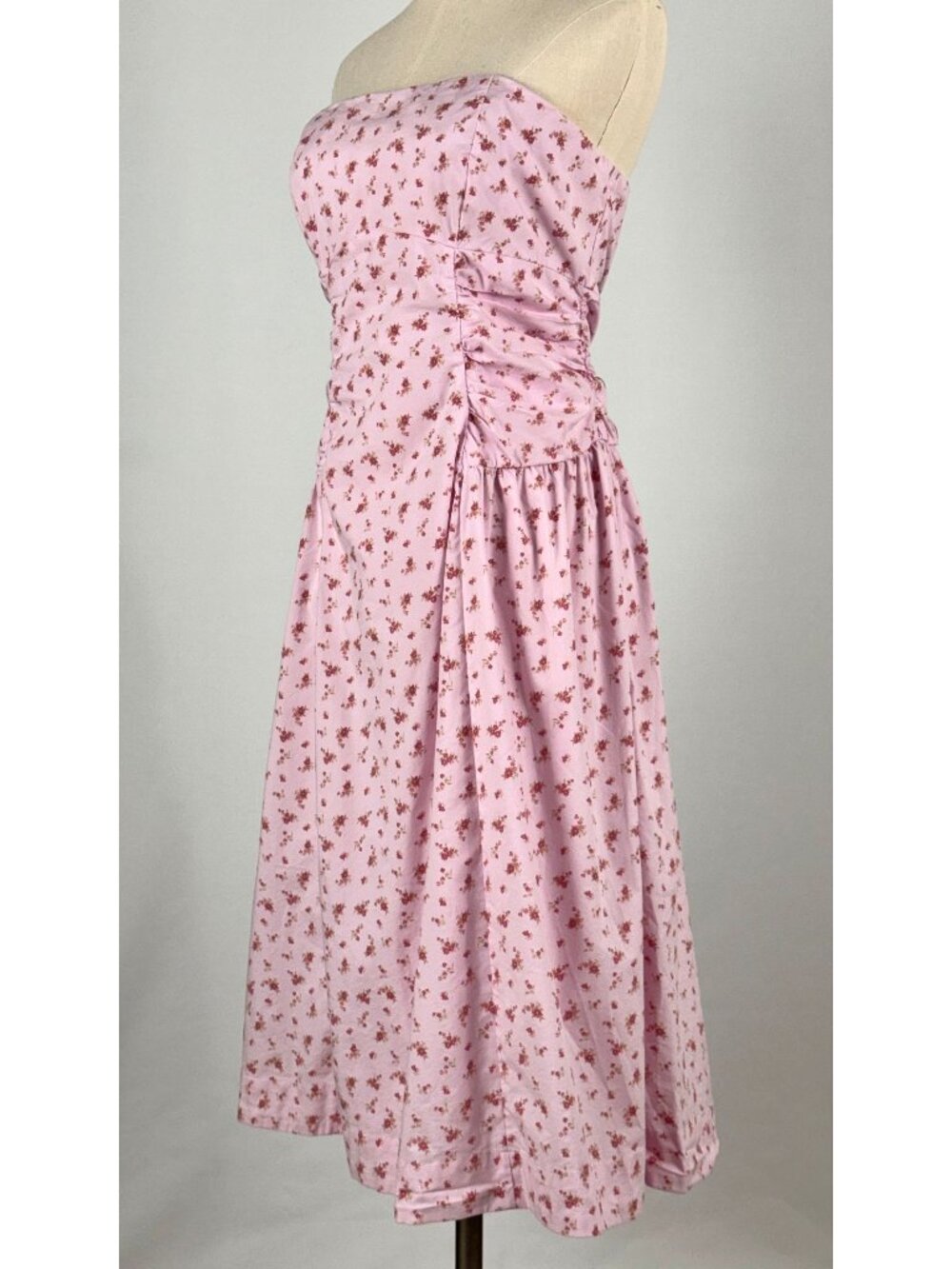 Wild Fable Pink Floral Strapless Ruched Midi Dress XL Coquette Cottagecore Roses